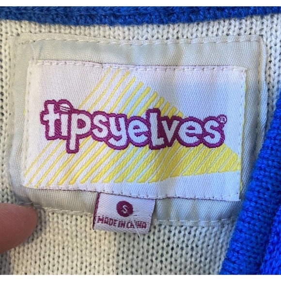 Tipsy Elves Graphic Skier Sweater Size Small Men’s Blue 1/4 Zip - Picture 3 of 7